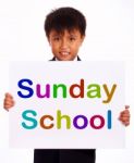 Small Boy With Sunday School Board Stock Photo