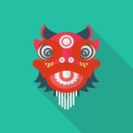 Chinese Red Lion In Flat Style Stock Photo