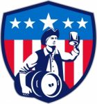 American Patriot Beer Keg Flag Crest Retro Stock Photo