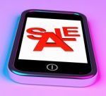 Sale Word On Mobile Screen Stock Photo
