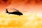 Silhouette Tansportnogo Helicopter Stock Photo