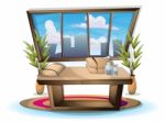 Cartoon  Illustration Interior Spa Room With Separated Layers Stock Photo