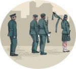 Soldier Bagpiper Marching Circle Watercolor Stock Photo