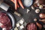 Ingredients For Boeuf Bourguignon On The Old Metal Background Top View Stock Photo