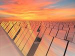 Many Solar Panels To Receive Energy With Sun Stock Photo
