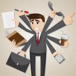 Cartoon Businessman Multi Tasking Stock Photo