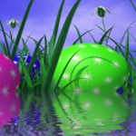 Easter Eggs Represents Green Grass And Environment Stock Photo