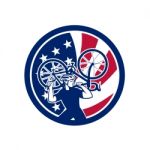 American Bike Mechanic Usa Flag Mascot Stock Photo