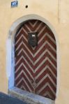 Ornate Wooden Door In Hallstatt Stock Photo