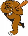 Grizzly Bear Baseball Player Batting Cartoon Stock Photo