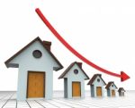 House Prices Decreasing Shows Real Estate Agent And Buildings Stock Photo