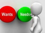 Wants Needs Buttons Shows Materialism Happy Life Balance Stock Photo