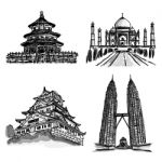 Sketchy World Famous Landmarks Stock Photo