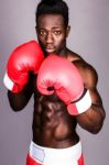 Muscular Male Boxer With Serious Look On Face Stock Photo