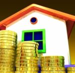 Coins Around House Shows Home Savings Stock Photo