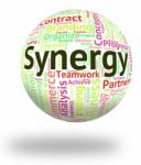Synergy Word Indicates Work Together And Collaboration Stock Photo