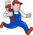 Plumber With Monkey Wrench Cartoon Stock Photo