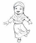 Hand Drawing Of Muslim Girl Make Running - Illustration Stock Photo
