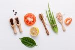 Natural Herbal Skin Care Products. Top View Ingredients Aloe Ver Stock Photo