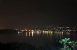 Lake Como At Night With Palm Stock Photo