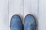 Blue Canvas Walking Shoes Stock Photo
