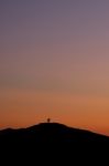 Selfie Top Of The Hill During Sunset Stock Photo