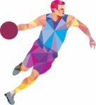 Basketball Player Dribble Front Low Polygon Stock Photo