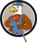 Bald Eagle Plumber Plunger Circle Cartoon Stock Photo