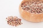 Organic Dry Multi Grain Rice In Wooden Bowl Stock Photo
