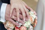 Hands Of The Bride And Groom With Rings Stock Photo