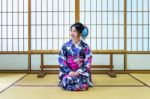 Asian Woman Wearing Japanese Traditional Kimono In Japan Stock Photo