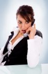 Front View Of Angry Female Corporate Woman Talking On Phone Stock Photo