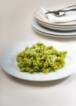 Italian Fusilli Pasta And Pesto Stock Photo