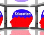 Education On Brain On Screen Shows Human Learning Stock Photo