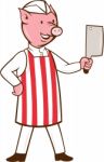 Butcher Pig Holding Meat Cleaver Cartoon Stock Photo