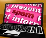 Spam Laptop Showing Spamming Unsolicited And Malicious Email Inb Stock Photo
