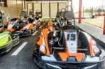 Go- Kart Cars On Parking Of The Playground Racing Track Stock Photo