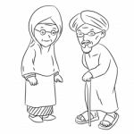 Line Drawing Of Elderly Malay Cartoon -character  Stock Photo