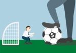 Businessman With Football And Goalkeeper Stock Photo