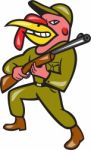 Turkey Hunter Carry Rifle Shotgun Cartoon Stock Photo