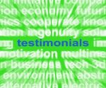 Testimonials Word Shows Supporting And Recommending Product Or S Stock Photo
