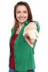 Gorgeous Lady Pointing You Out Stock Photo