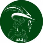 Robin Hood Side Profile Circle Woodcut Stock Photo