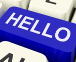Hello Key Shows Online Greeting Or Welcome Stock Photo