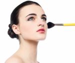 Pretty Girl Getting Face Makeup Done Stock Photo