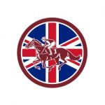British Jockey Horse Racing Union Jack Flag Stock Photo