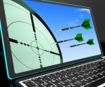 Arrows Aiming On Laptop Shows Perfect Strategies Stock Photo