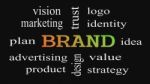 Brand Concept Word Cloud On Black Background Stock Photo