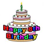 Happy Eighth Birthday Indicates Celebration Party And Greetings Stock Photo
