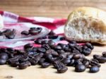 Coffee And Bread Wooden Background Stock Photo